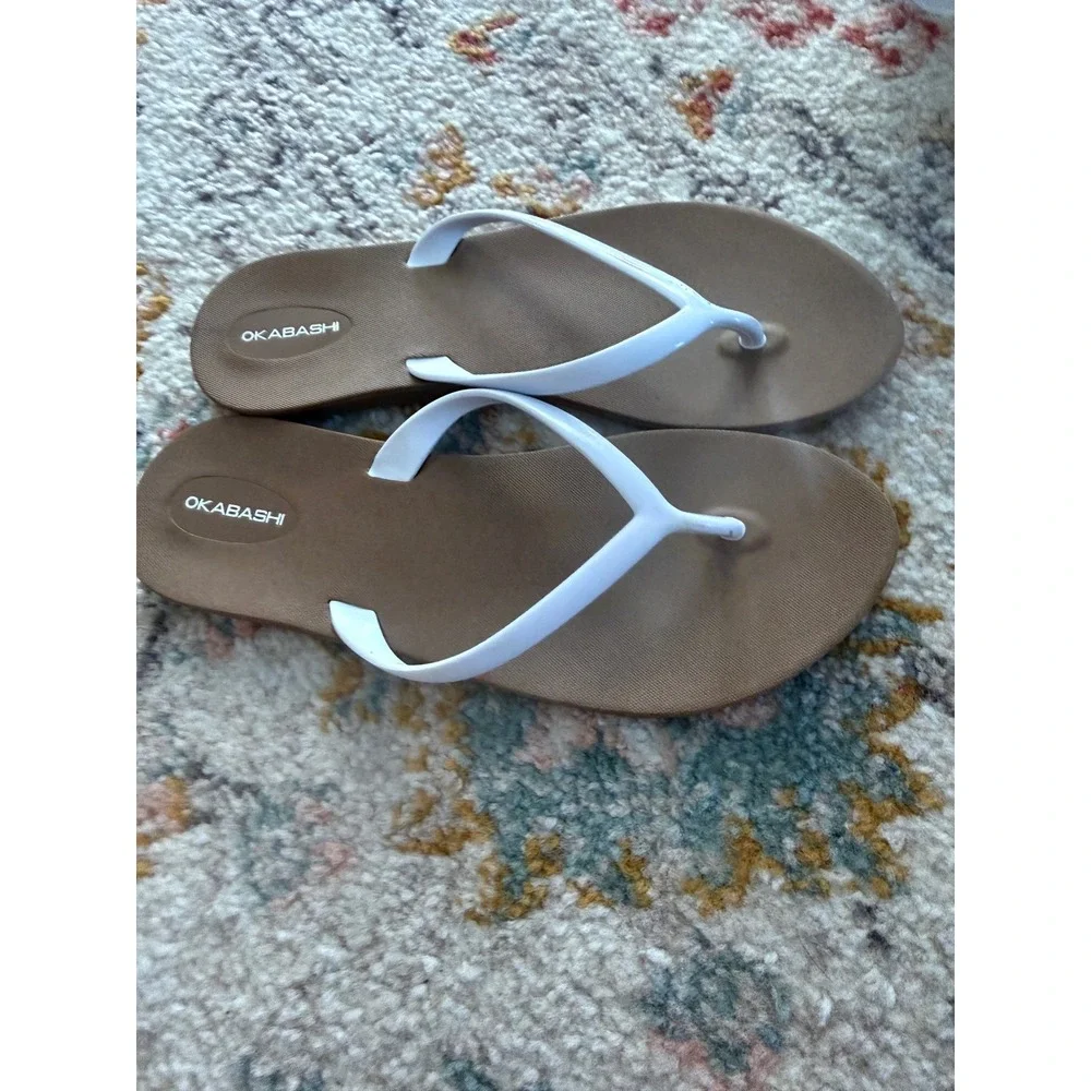 Okabashi Kids Flip Flop Sandals Brown White Thong Sandals Size‎ 6 Made in USA